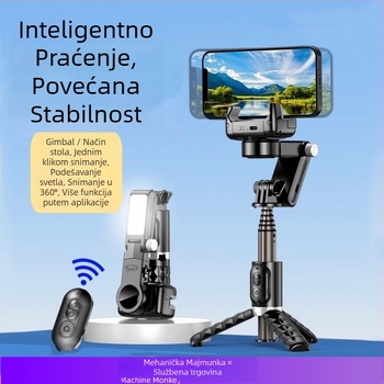 Machine Monkey stabilizator za mobilni telefon – 3-osi gimbal, praćenje lica, ručna držač za prijenos uživo, ugrađena rasvjeta, model Q18, ABS + aluminijska legura, Bluetooth, daljinski upravljač
