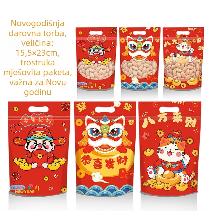 Torba za pakiranje nugata Snowflake Crispy, Zhejiang, Kina; Materijal: kompozitna plastična vrećica; Namjena: pakiranje hrane; Duljina zatvaranja: 10–30 cm