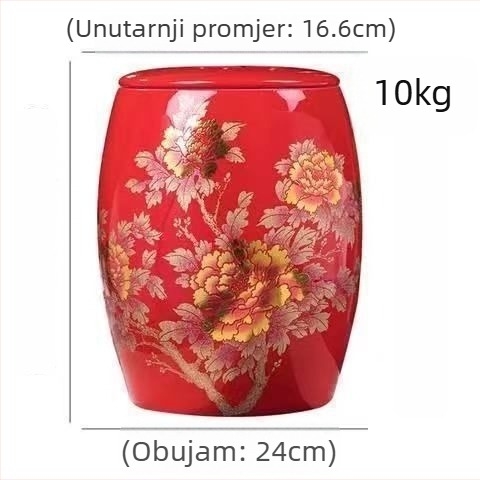 Keramička posuda za skladištenje riže s poklopcem, zatvorena, kapacitet 10–20 kg, otporna na vlagu i štetnike