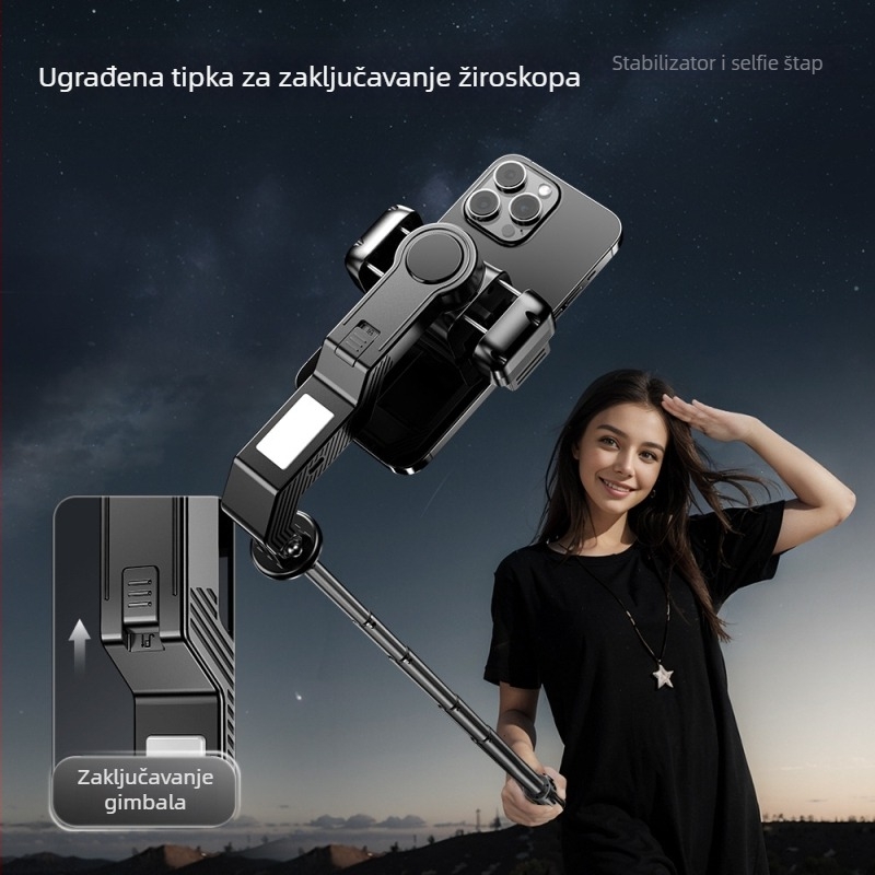 Inteligentni gimbal za pametni telefon s AI prepoznavanjem lica — 360° rotacija, praćenje lica, stabilizacija, ugrađeno svjetlo za prijenos uživo