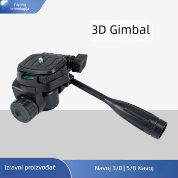 Trodimenzionalna gimbal glava za fotografiju i videografiju s pločom za brzo oslobađanje, za mobitel i kameru, univerzalni stativ, montaža: 3/8, 1/4, 5/8 inča; 360° rotacija, horizontalno 180°, vertikalno 90°, težina 270 g