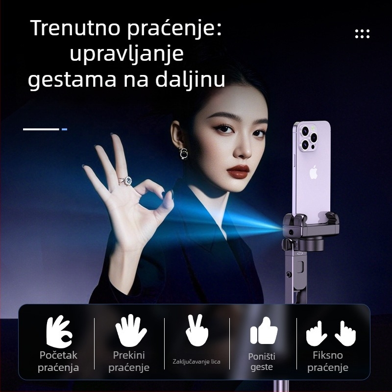 Prijenosni integrirani gimbal sa praćenjem lica, stabilizacijom protiv treperenja, za mobitele, Bluetooth daljinski upravljač, podni stativ