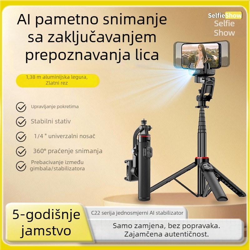 Bluetooth selfie štapić sa stativom, držačem za telefon, gimbalom i stabilizatorom protiv podrhtavanja, produživ