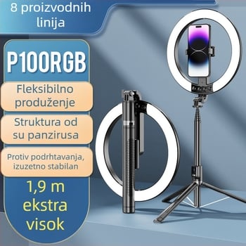 P100RGBA Selfie štap sa svjetlom, aluminijska legura, Bluetooth daljinski upravljač, stabilizator za telefon, stativ