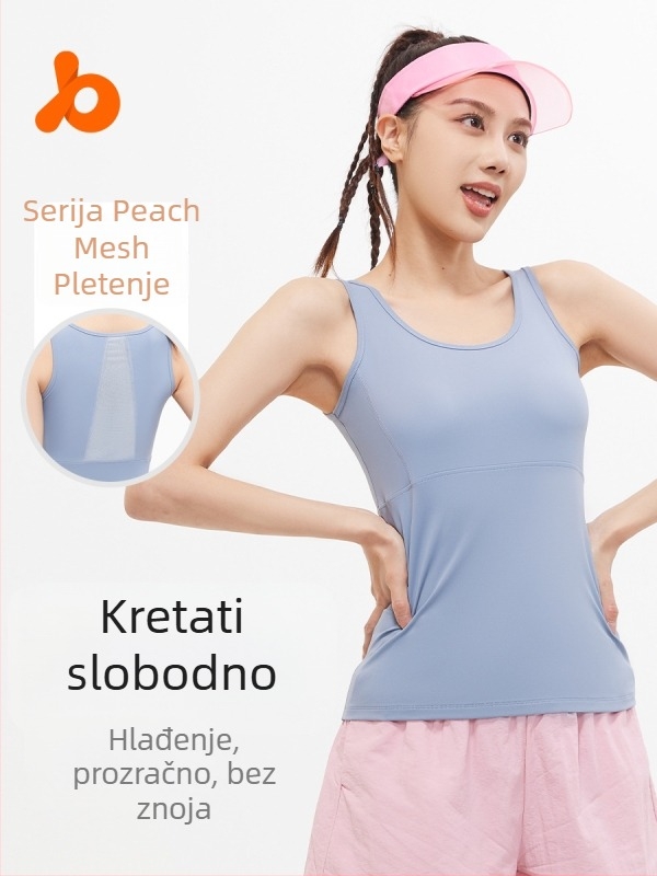 Joga top s mrežastim leđima, prozračan, brzo suši, poliester/spandeks (82,5%/17,5%), ženski kroj, tijesan kroj