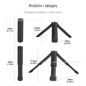 Prijenosni mini dvodjelni teleskopski stativ za mobitel – ABS materijal, nosivost do 2 kg, masa 83 g, stabilno snimanje