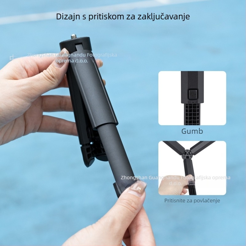 Prijenosni mini dvodjelni teleskopski stativ za mobitel – ABS materijal, nosivost do 2 kg, masa 83 g, stabilno snimanje