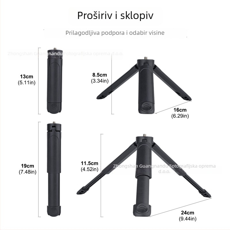 Prijenosni mini dvodjelni teleskopski stativ za mobitel – ABS materijal, nosivost do 2 kg, masa 83 g, stabilno snimanje