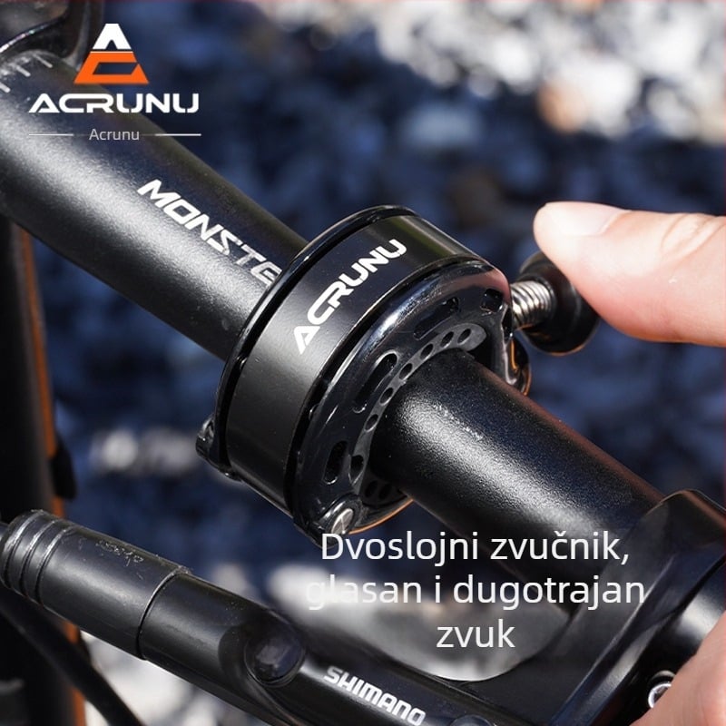 ACRUNU Mini zvono za bicikl za planinske i cestovne bicikle, aluminijska legura, model 1001LD01-BK-AKT, kompatibilan s upravljačem promjera 22.2–31.8 mm, težina 40 g