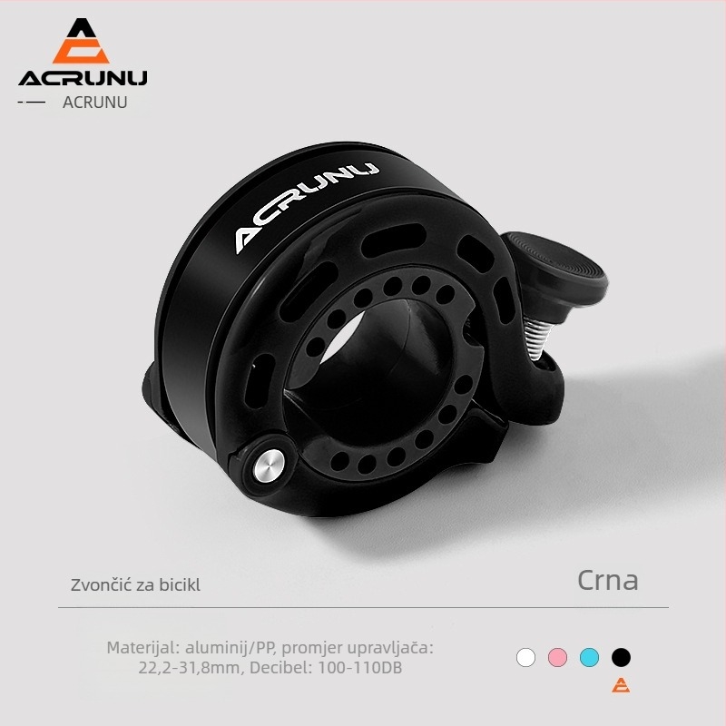 ACRUNU Mini zvono za bicikl za planinske i cestovne bicikle, aluminijska legura, model 1001LD01-BK-AKT, kompatibilan s upravljačem promjera 22.2–31.8 mm, težina 40 g