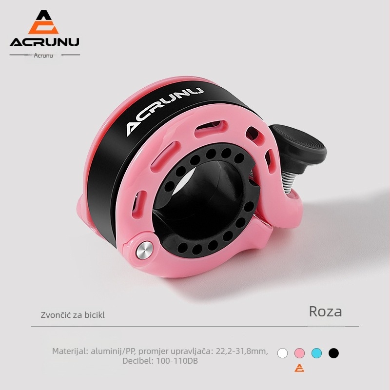 ACRUNU Mini zvono za bicikl za planinske i cestovne bicikle, aluminijska legura, model 1001LD01-BK-AKT, kompatibilan s upravljačem promjera 22.2–31.8 mm, težina 40 g