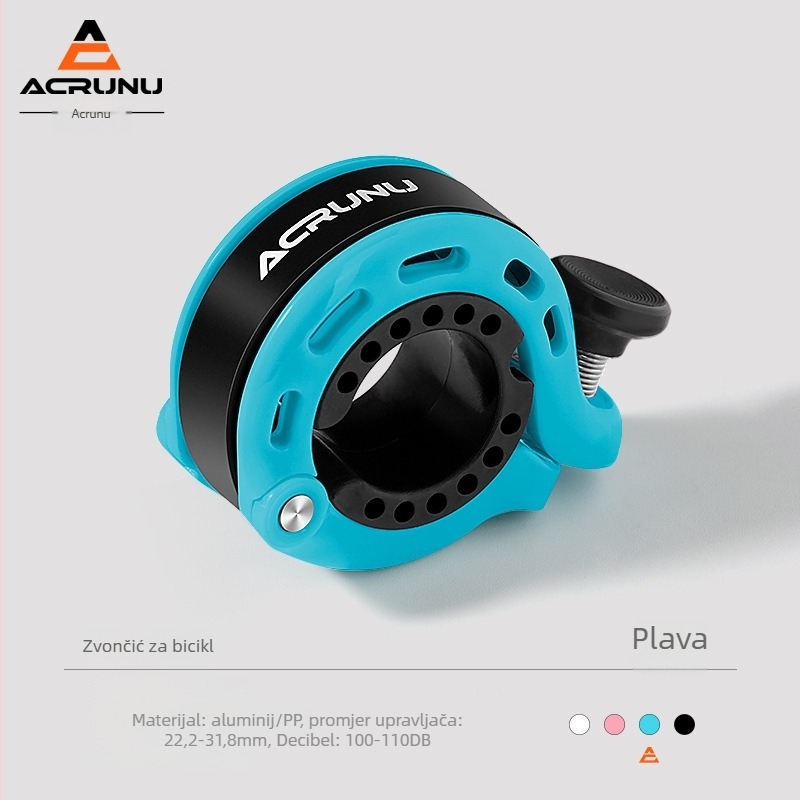 ACRUNU Mini zvono za bicikl za planinske i cestovne bicikle, aluminijska legura, model 1001LD01-BK-AKT, kompatibilan s upravljačem promjera 22.2–31.8 mm, težina 40 g