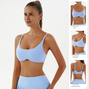 Ženski sportski grudnjak od najlona s oblikovanim kašicama i jastučićima, brzo se suši, fiksne dvostruke naramenice, 80% najlon, 20% spandex