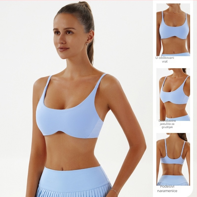 Ženski sportski grudnjak od najlona s oblikovanim kašicama i jastučićima, brzo se suši, fiksne dvostruke naramenice, 80% najlon, 20% spandex