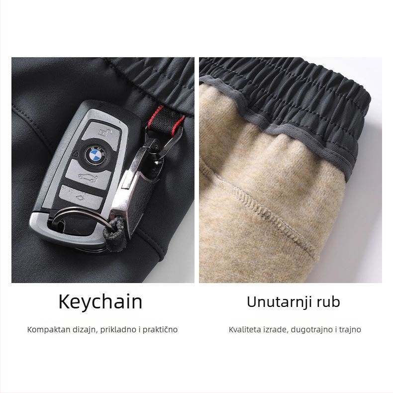 Muške casual hlače ravnog kroja — 100% poliester, debeli zimski materijal, srednje visoki pojas, s remenom i vezicama za zatvaranje (100% poliester, ravni kroj, debeli zimski materijal, srednji visoki pojas, remen)