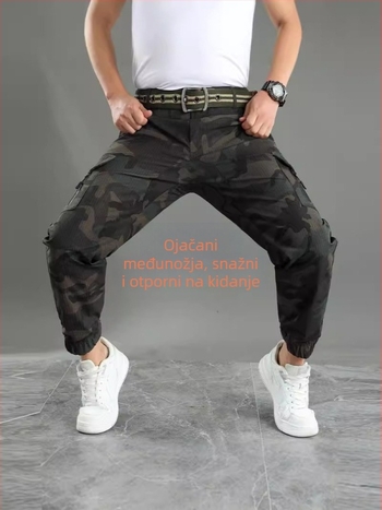 Muške radne hlače s elastičnim kamuflažnim uzorkom, s više džepova, otporne na kidanje, poliester