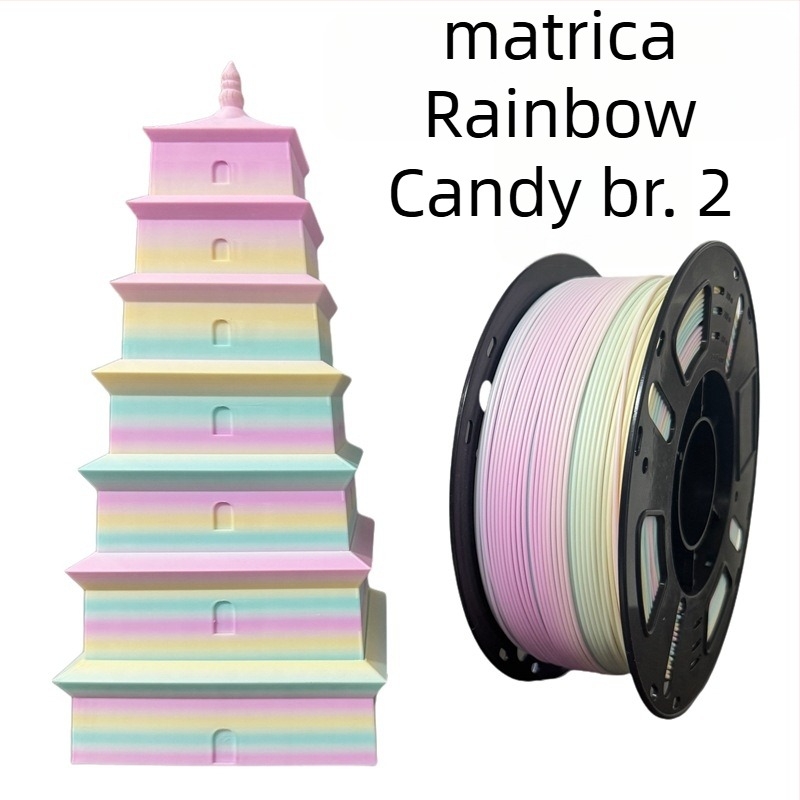 PLA filament za 3D ispis — mat gradient duge boje, 1 kg, preciznost dimenzija ±0,02 mm