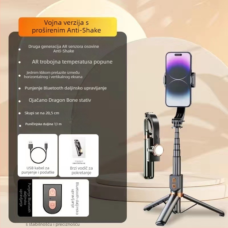 Gimbal stabilizator za telefon – ručni, anti-trepere, držač za telefon, tripod za selfie, Bluetooth i daljinski upravljač