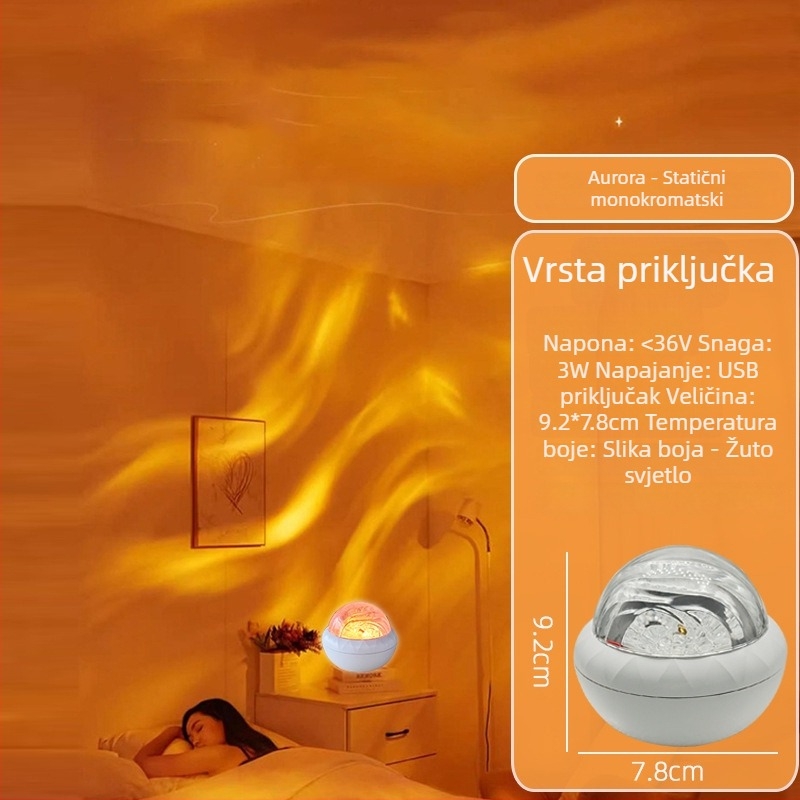 Projekt polarne svjetlosti sa zvjezdanim nebom, rotirajuća stolna noćna lampa, USB napajanje, 5V, daljinski upravljač