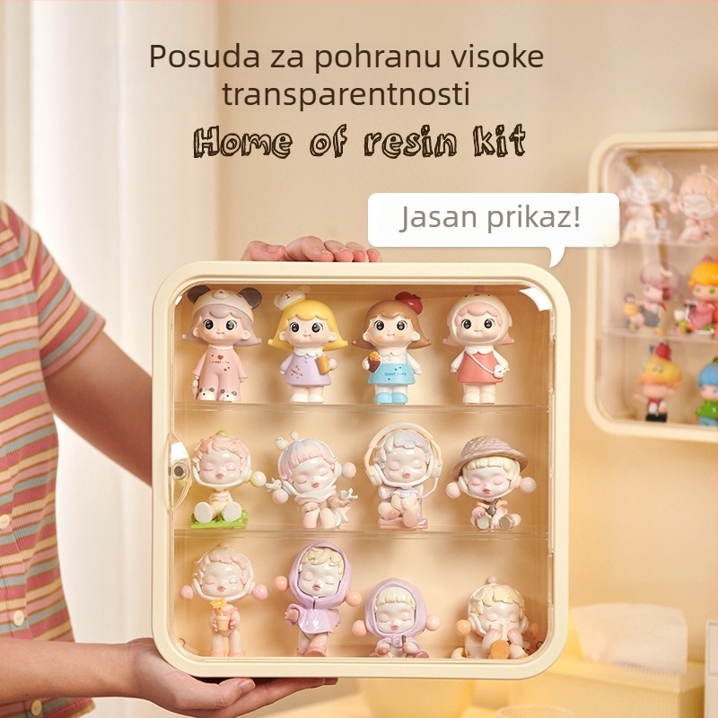 Kutija za pohranu figura — zidna, otporna na prašinu, dvostruki izložbeni ormarić za lutkice; PET plast, zapremina 1 L