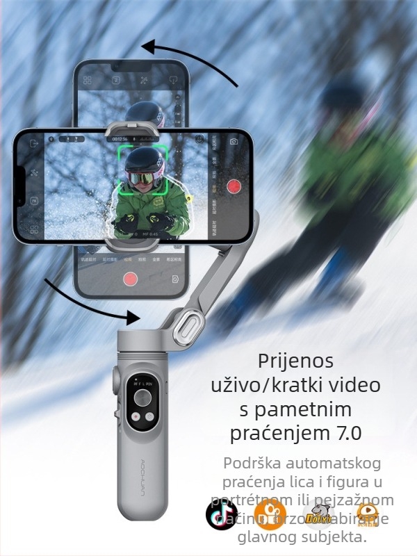 Okawa stabilizator za mobilni telefon, kompaktni sklopivi gimball za vloganje i prijenos uživo; Bluetooth podrška; bez daljinskog upravljača; podrška prilagodbi; licencirana privatna oznaka
