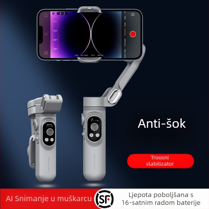 Okawa stabilizator za mobilni telefon, kompaktni sklopivi gimball za vloganje i prijenos uživo; Bluetooth podrška; bez daljinskog upravljača; podrška prilagodbi; licencirana privatna oznaka