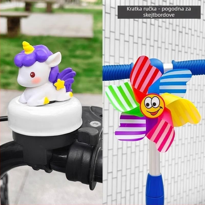 Dječji zvon za bicikl s jednorogom – slatki karikaturni dizajn, univerzalna ugradnja, materijal aluminijska zlitina, model 08cl0020