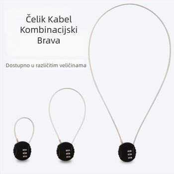 Okružni kabelski zamak — kombinacijski sigurnosni zamak za torbe, prtljagu i kacige; materijal: cinkov spoj i čelik; moderan minimalistički stil