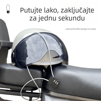 Okružni kabelski zamak — kombinacijski sigurnosni zamak za torbe, prtljagu i kacige; materijal: cinkov spoj i čelik; moderan minimalistički stil