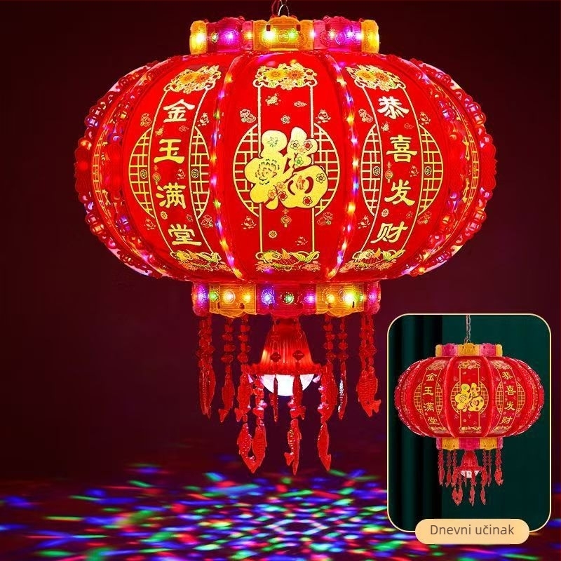 LED šareni rotirajući lampion, okrugli viseći lampion za balkon dekoraciju — narodno rukotvorstvo, moderni minimalistički stil, svjetlosna funkcija