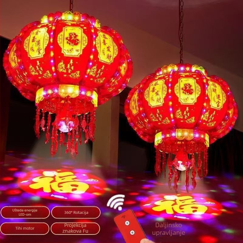 LED šareni rotirajući lampion, okrugli viseći lampion za balkon dekoraciju — narodno rukotvorstvo, moderni minimalistički stil, svjetlosna funkcija