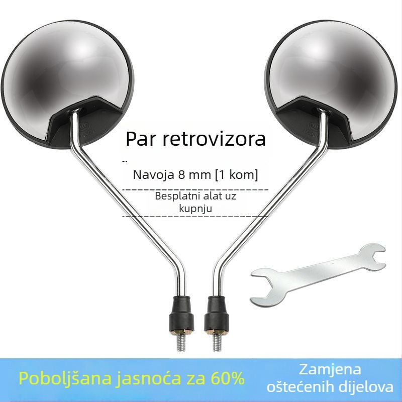 Zrcalo retrovizora za električna vozila i motocikle, okruglog oblika, univerzalna prilagodba dvokotačnim vozilima