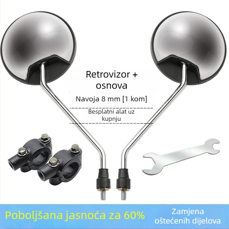 Zrcalo retrovizora za električna vozila i motocikle, okruglog oblika, univerzalna prilagodba dvokotačnim vozilima