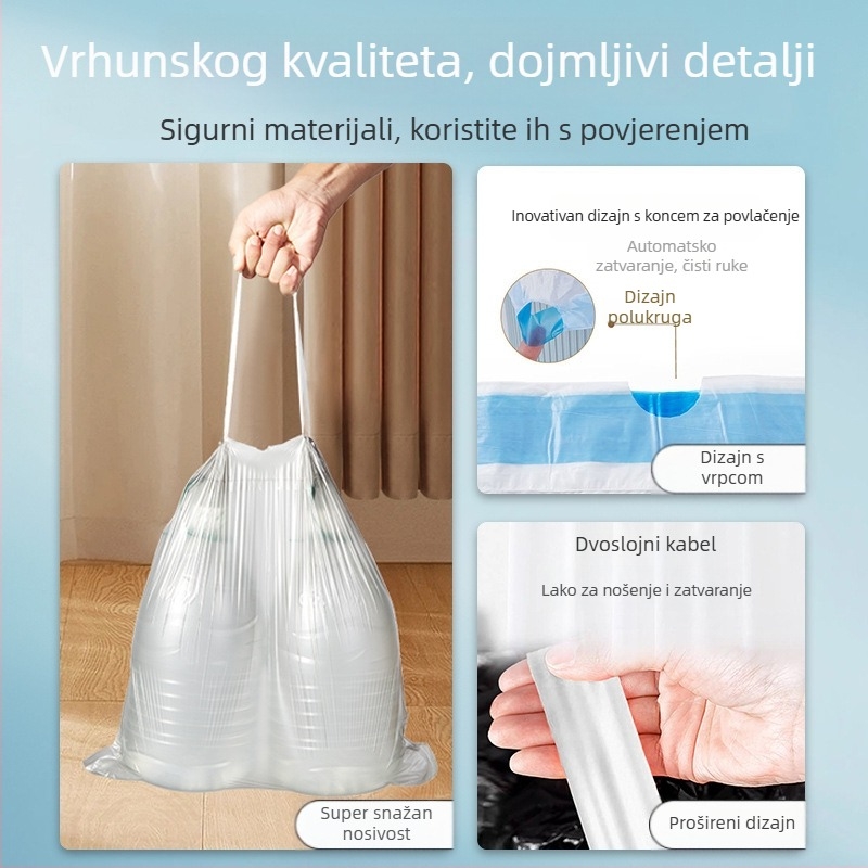 Smeće vrećice sa šnurnama, dvostruko debele, s automatskim zatvaranjem i ručkama, za kućnu upotrebu (kuhinja i kupaonica)