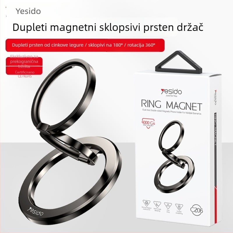 Magnetski držač za prsten na telefonu, dvostruki prsten, metalna stolna podrška, aluminijska legura, univerzalni, model C206