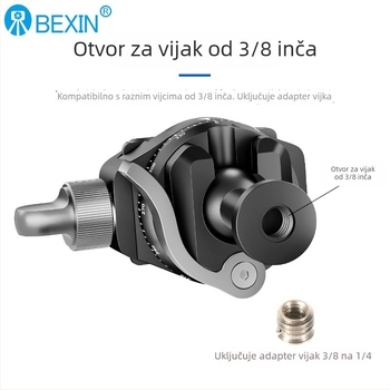 Beixin mini panoramska invertirana kuglasta glava za DSLR/mirrorless fotoaparate — 360° horizontalno i vertikalno okretanje, aluminijska legura, težina 127 g