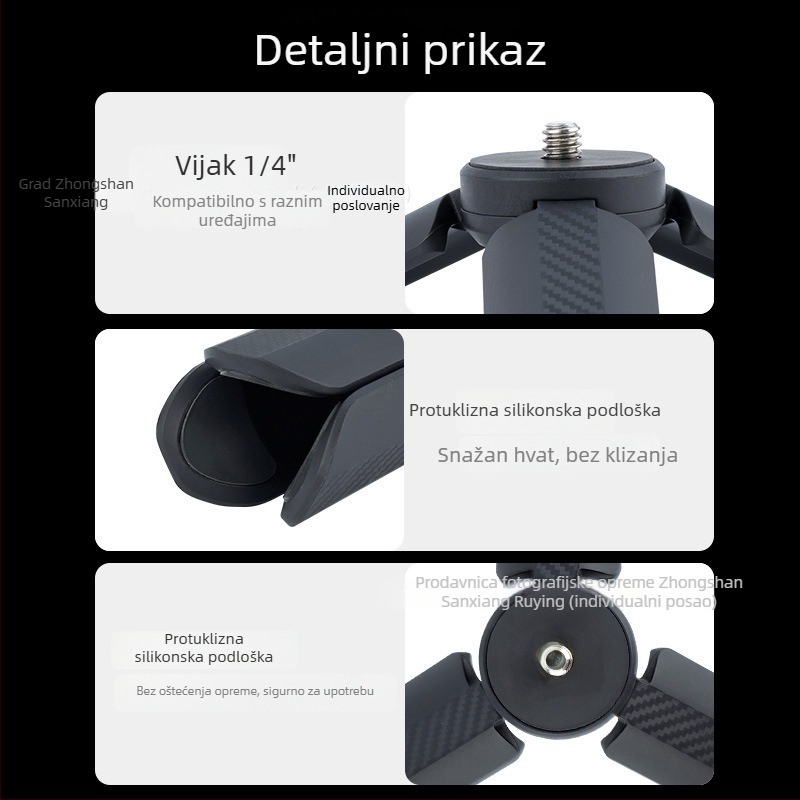 Km-05 stolni stabilizator-tri pod — ABS, nosivost do 2 kg, 1 sekcija, kompatibilan s DJI Pocket 3, akcijske kamere, bez oglednih kamera i držač za telefon