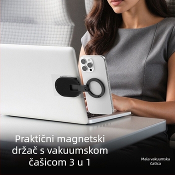 Magnetski nosač za telefon sa usisnom čašicom – plastika/ABS, sklopni, stolni, magnetski – protiv podrhtavanja