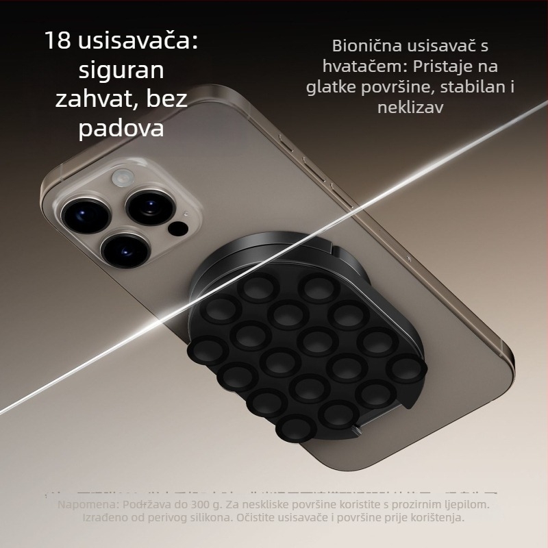 Magnetski nosač za telefon sa usisnom čašicom – plastika/ABS, sklopni, stolni, magnetski – protiv podrhtavanja