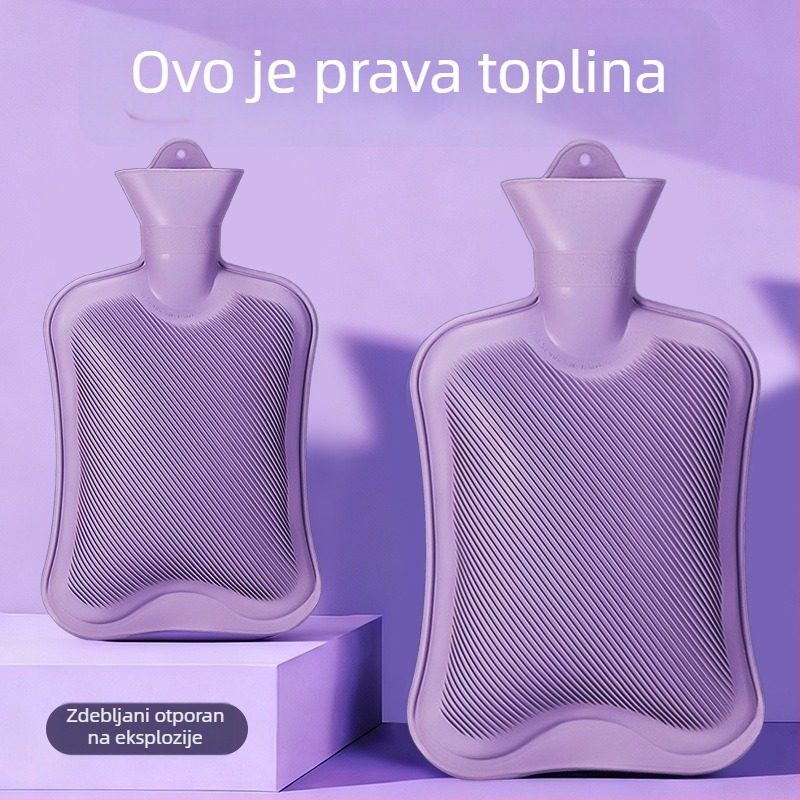 Gumena boca tople vode napunjena vodom, deblja i otporna na curenje, za ruke, trbuh i noge (težina 0.3 kg; materijal: guma; način zagrijavanja: napuniti vodom; primijenjeni dijelovi: ruke, trbuh, noge)