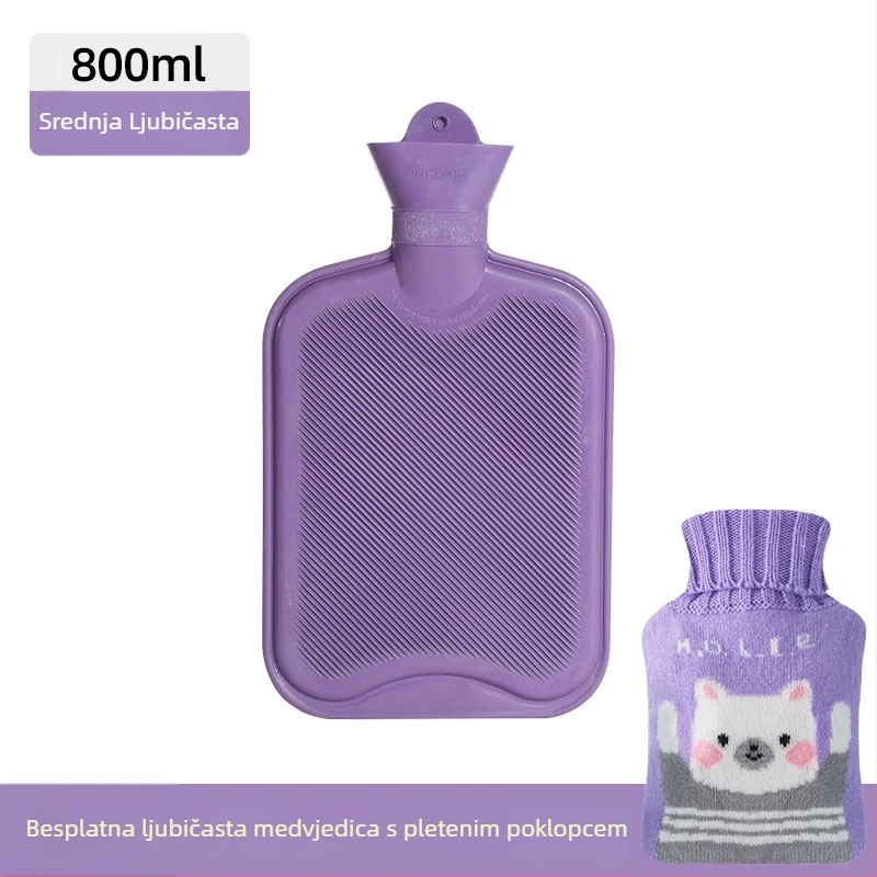 Gumena boca tople vode napunjena vodom, deblja i otporna na curenje, za ruke, trbuh i noge (težina 0.3 kg; materijal: guma; način zagrijavanja: napuniti vodom; primijenjeni dijelovi: ruke, trbuh, noge)