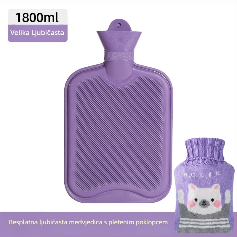 Gumena boca tople vode napunjena vodom, deblja i otporna na curenje, za ruke, trbuh i noge (težina 0.3 kg; materijal: guma; način zagrijavanja: napuniti vodom; primijenjeni dijelovi: ruke, trbuh, noge)