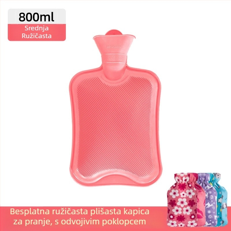 Gumena boca tople vode napunjena vodom, deblja i otporna na curenje, za ruke, trbuh i noge (težina 0.3 kg; materijal: guma; način zagrijavanja: napuniti vodom; primijenjeni dijelovi: ruke, trbuh, noge)