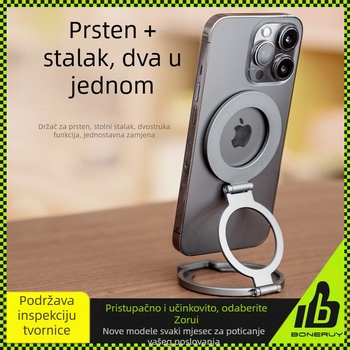 Boneruy sklopivi 2-u-1 držač za telefon s prstenom, aluminijska legura, magnetska držač, model T15, za stolnu i vanjsku upotrebu