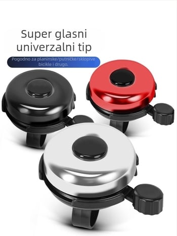 Zvonjak za bicikl — univerzalni, vrlo glasni zvuk, za djecu, MTB i cestovne bicikle; tijelo od željeza; prilagođena obrada