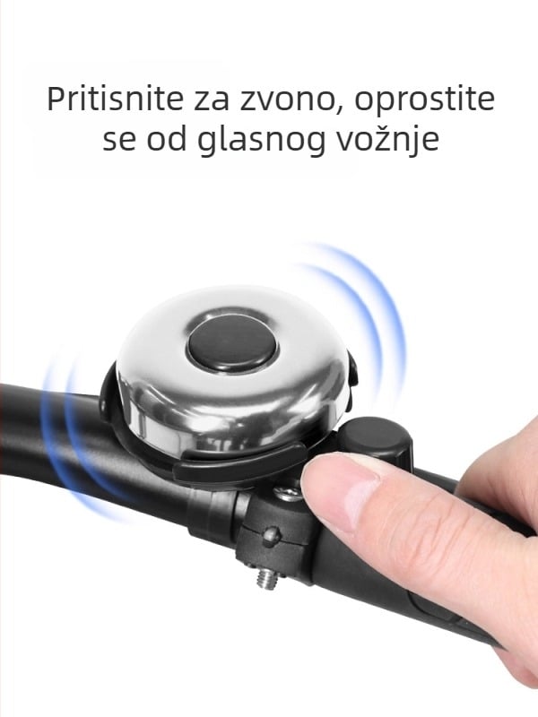 Zvonjak za bicikl — univerzalni, vrlo glasni zvuk, za djecu, MTB i cestovne bicikle; tijelo od željeza; prilagođena obrada