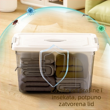 Plastična kutija za skladištenje za kućnu upotrebu – PP materijal, kapacitet 10–20 L, s kotačićima, ručno nošenje, poklopac sa zatvaračem klik