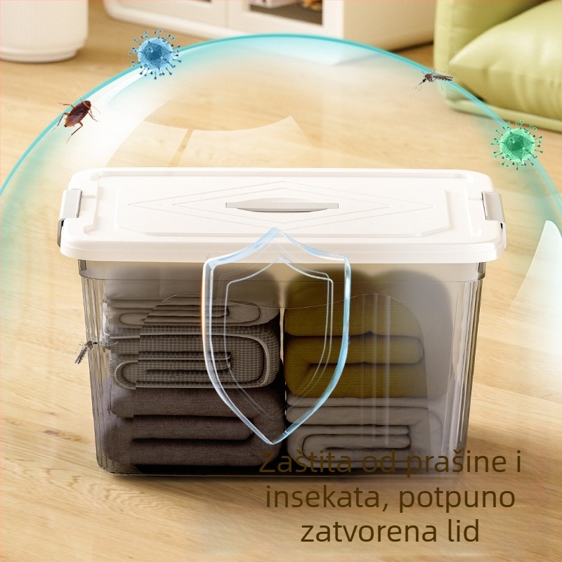 Plastična kutija za skladištenje za kućnu upotrebu – PP materijal, kapacitet 10–20 L, s kotačićima, ručno nošenje, poklopac sa zatvaračem klik