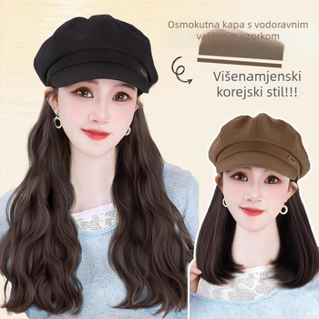 Šešir-peruka sve-u-jednom: dugačka kovrčava kosa, korejski stil, djelomično ručno tkanje, proteinsko svilo, pogodno za bojanje i trajnu