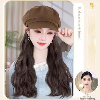 Šešir-peruka sve-u-jednom: dugačka kovrčava kosa, korejski stil, djelomično ručno tkanje, proteinsko svilo, pogodno za bojanje i trajnu